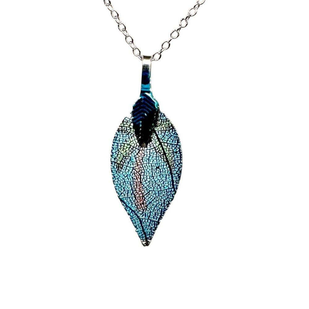 Blue and Silver Mesh Feather Sterling Silver .925 Necklace #7038
